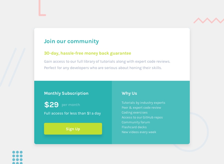 Single price grid component preview